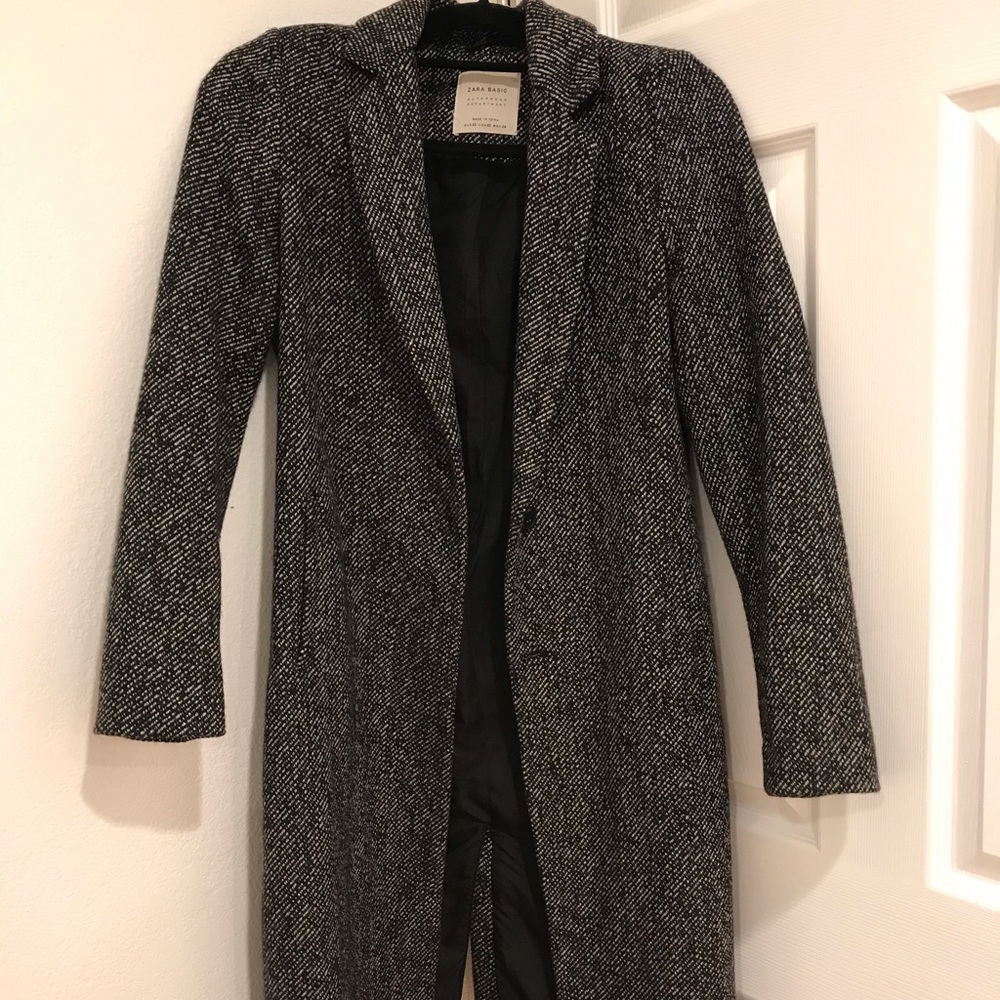 Zara Black tweed long coat XS